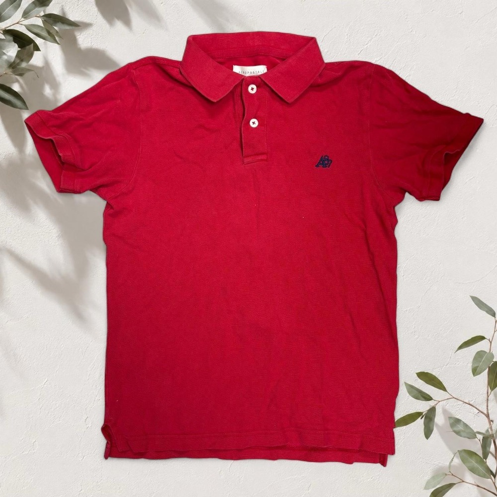 Aeropostale Red Polo Shirt Blue Logo Embroidery Preppy Y2K Sporty Size S